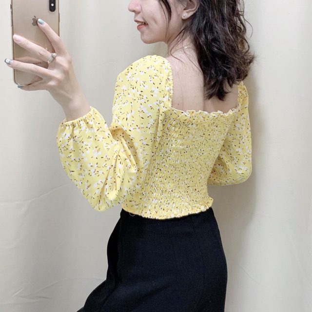 ÁO CROPTOP TAY BỒNG HOA NHÍ NHÚN LƯNG