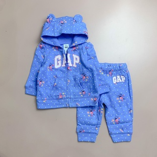 Bộ nỉ bông Babygap màu xanh chấm bi trắng
