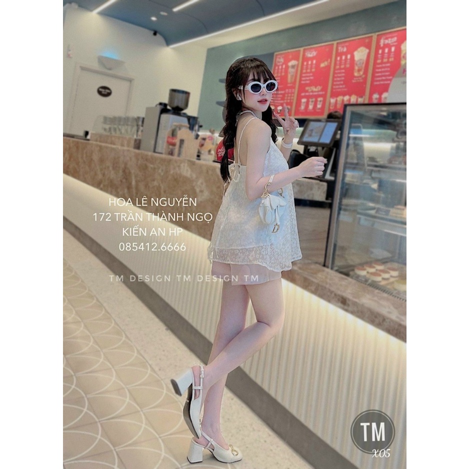 [Set đầm mới] Set 2 món đi chơi siêu xinh với đầm 2 dây sexy ngắn tà chất ren phối kèm quần đùi cá tính chất ford