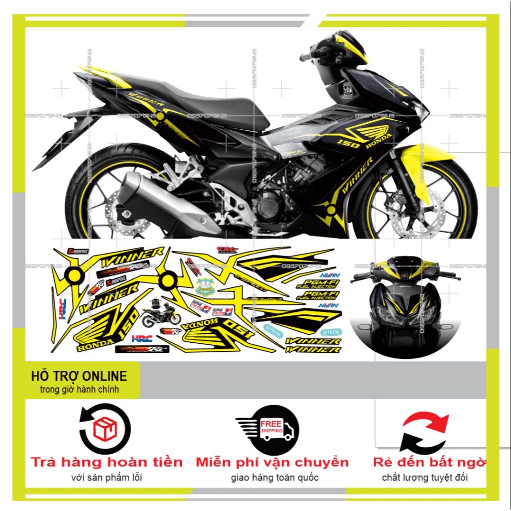 TEM XE WINNER X VÀNG ĐEN KHÔI DECAL -- SHIN DECAL 2