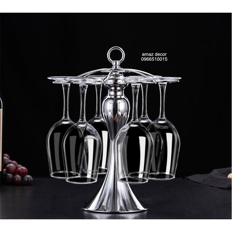 Decor xuất dư Giá treo bộ ly uống rượu vang để bàn Thân bầu inox xịn sang trọng tinh tế cao cấp