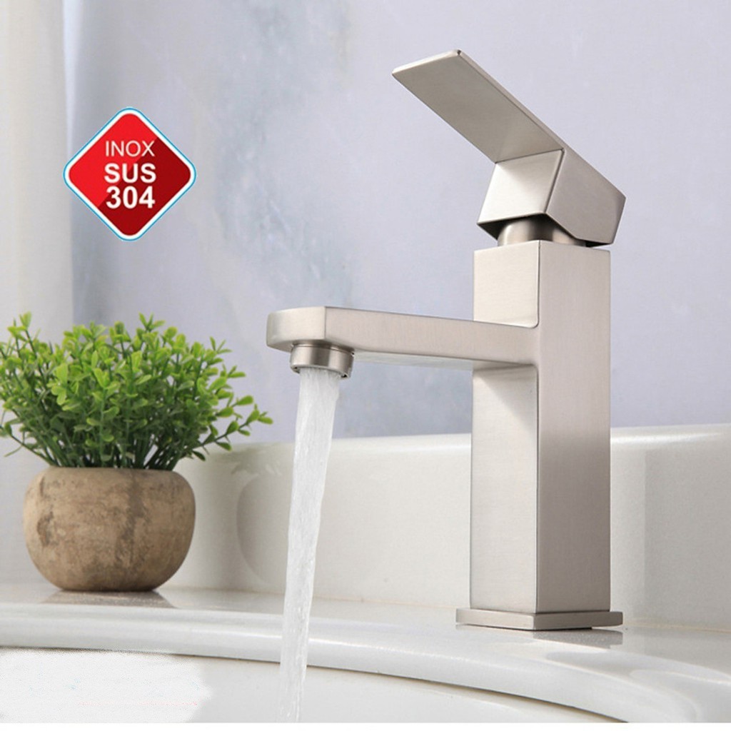 Vòi rửa mặt (lavabo) nóng lạnh inox 304 Astosi và 2 dây VÒI LA VUÔNG 20CM và 30CM