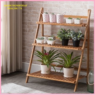 TE0052 Kệ gỗ trang trí 3 tầng - Kệ cây cảnh gỗ - Kệ cây cảnh - Kệ để chậu hoa cây cảnh