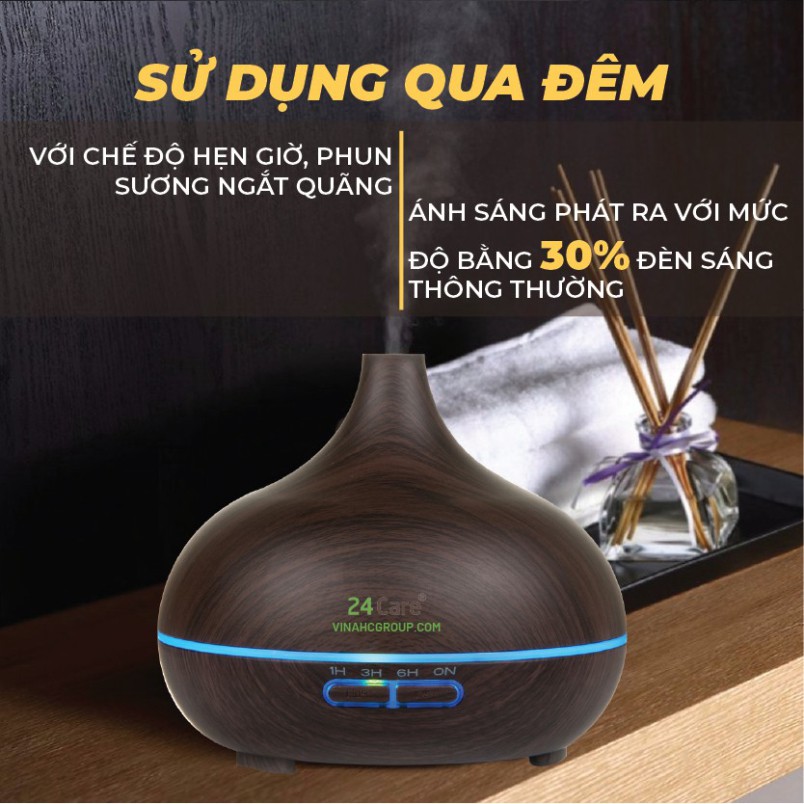 Máy khuếch tán tinh dầu 24Care công suất 10W dung tích 500ml có chế độ hẹn giờ