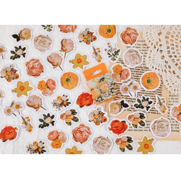 Set 46 Miếng Dán Trang Trí Sổ Tay/Nhật Ký Hình Hoa Cúc Kiểu Retro Xinh Xắn