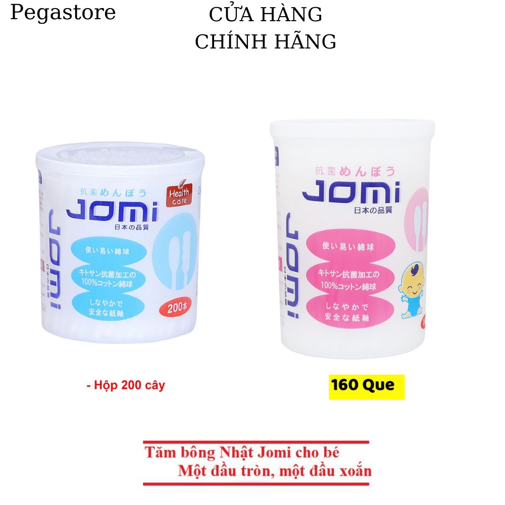 Bông ngoáy tai Jomi Dành Cho bé Hộp 160 Que hồng - tăm bông trẻ em màu xanh 200 que