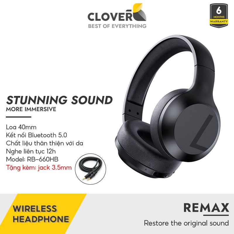 Tai Nghe Chụp Tai Không Dây REMAX RP-660HB Thiết Kế Siêu Nhẹ Kết Nối Bluetooh 5.0 Sử Dụng Liện Tục 12h Hỗ Trợ Microphone