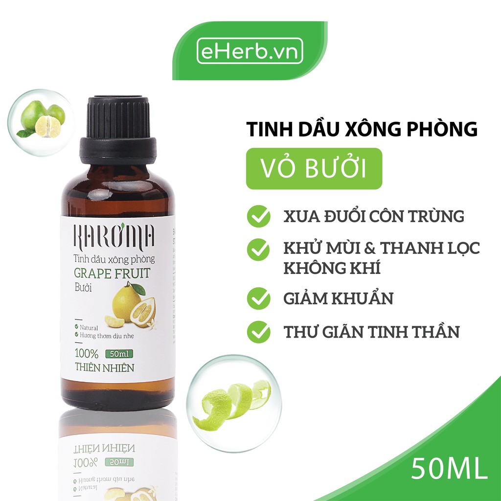 Tinh Dầu Xông Phòng Bưởi Nguyên Chất Giúp Đuổi Muỗi, Thanh Lọc Không Khí, Giảm Stress KAROMA 50ml - 100ml (Chai)