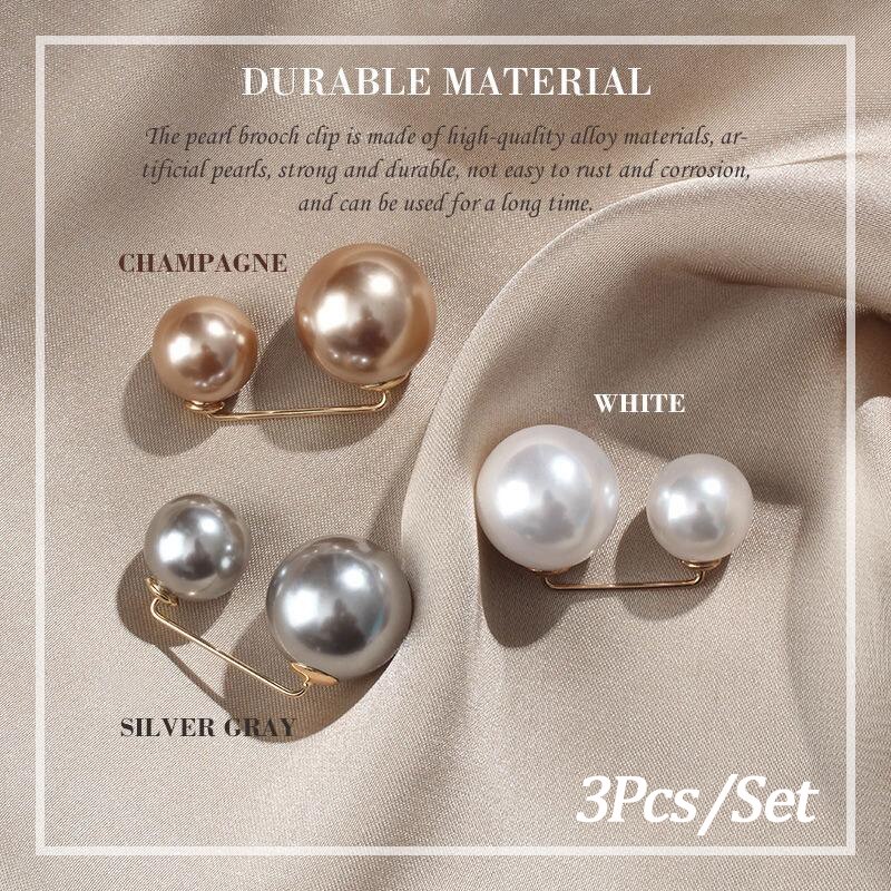 3Pcs Women Fashion Double Pearl Brooch/ Personality Clothes jacket Brooch Pin/ Lapel Hat Collar Jewelry