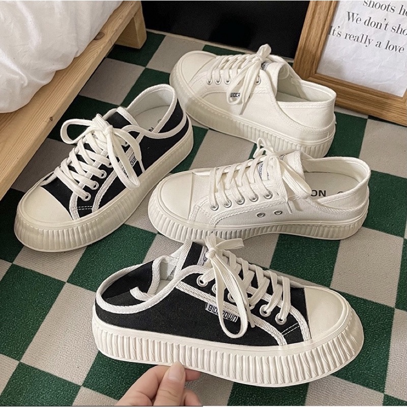 (Bản Cao cấp- Đi 2 kiểu) Giày thể thao đế vân Vải Canvas đi thường và đạp gót phong cách giản đơn mới trend 2022 ulzzang