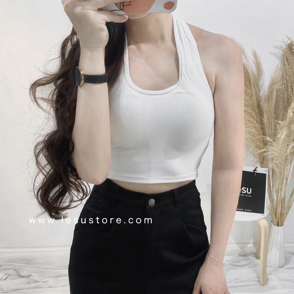 ẢNH TỰ CHỤP Áo croptop thun trơn cổ yếm