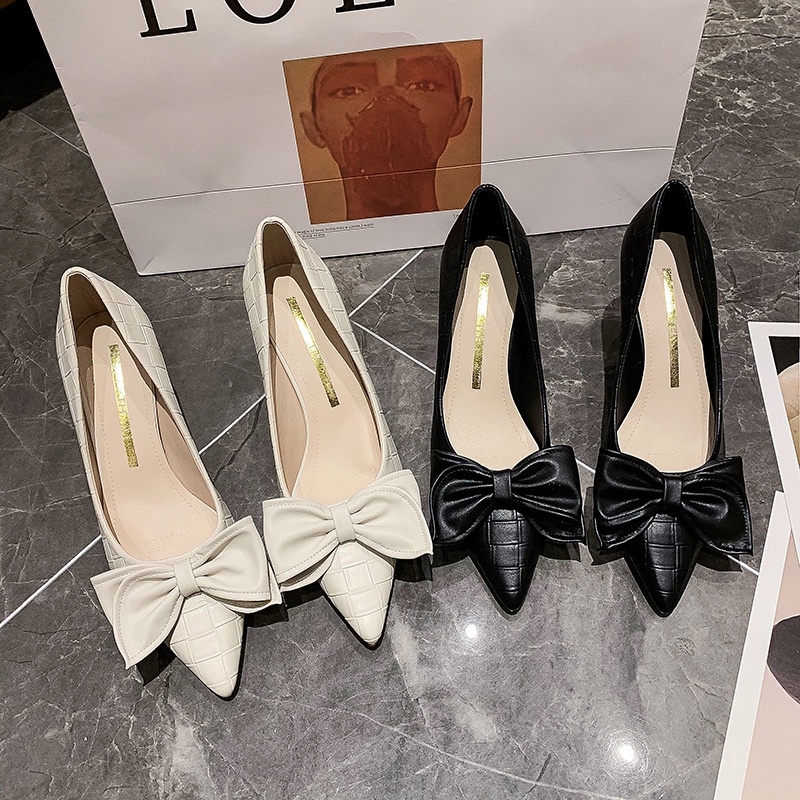 Giày Cao Gót Mũi Nhọn Phối Nơ Xinh Xắn Dành Cho Nữ