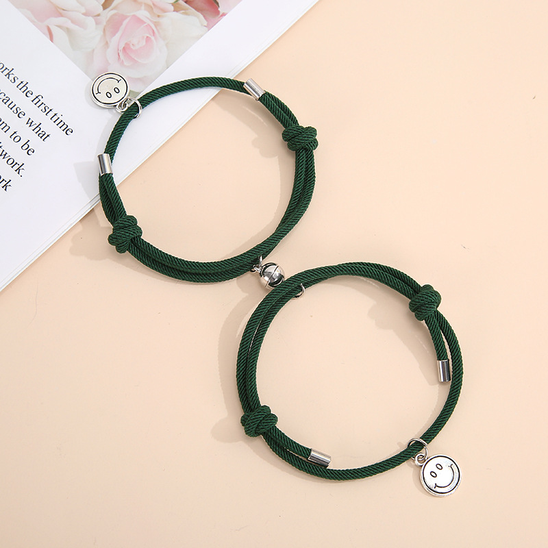 2pcs / lot New Magnetic Rope Couple Lovers Bracelet For Women Cute Simple Smile Handmade Lovers Gifts Korean Fashion Jewelry