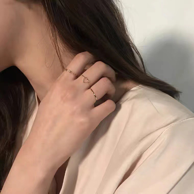 Bốn nhẫn ngón tay họa tiết trái tim màu vàng hồng thời trang dành cho nữ