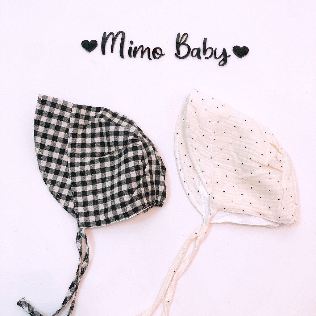 Mũ tiểu thư vải đũi vintage cho bé (0-12m)