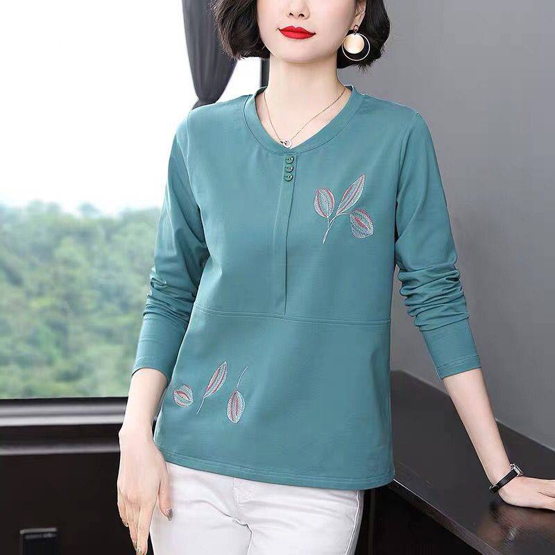 Áo Thun Tay Dài Cổ Tròn Plus Size Cho Phụ Nữ Trung Niên