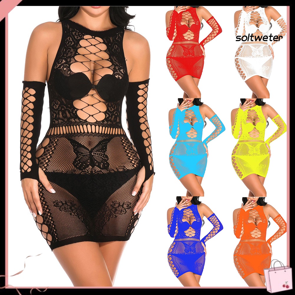 Đầm ngủ mini xuyên thấu gợi cảm kèm quần lót lọt khe tùy chọn màu sắc dành cho nữ