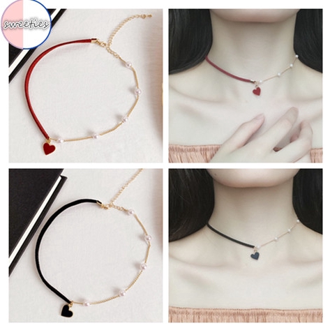 Dây chuyền mặt hình trái tim đính ngọc trai đơn giản