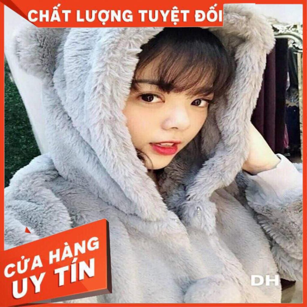 Áo khoác lông tai gấu ( kèm ảnh thật-màu xám | BigBuy360 - bigbuy360.vn