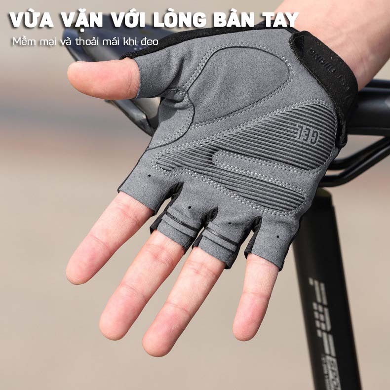 Găng Tay Xe Đạp Thể Thao Phản Quang Chống Trượt Giảm Xốc Nửa Ngón Tay WEST BIKING