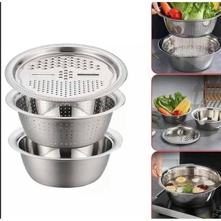 Bộ Rổ Inox Kèm Nạo Rau Củ Inox 3 Chi Tiết
