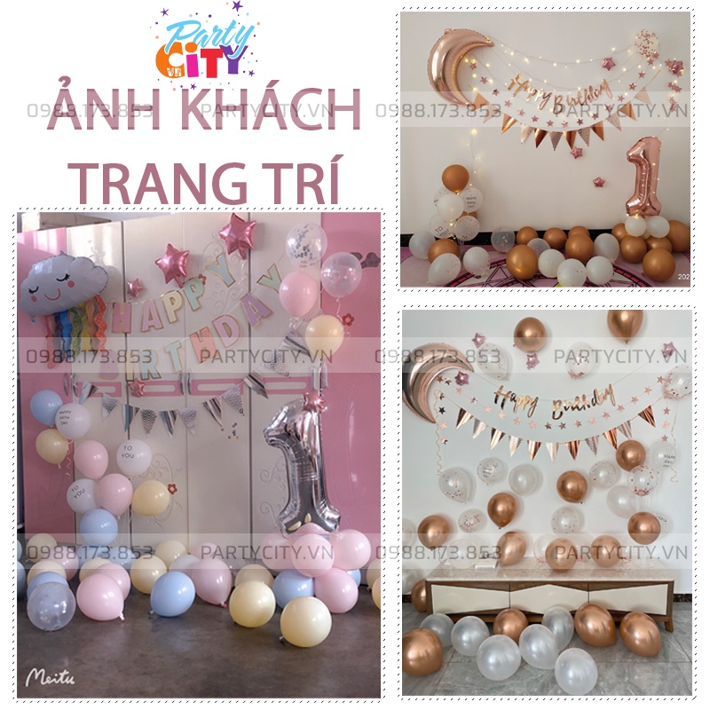 Set trang trí sinh nhật, thôi nôi cho bé trai, bé gái (kèm đèn led và trụ bóng bay 7 nhánh)