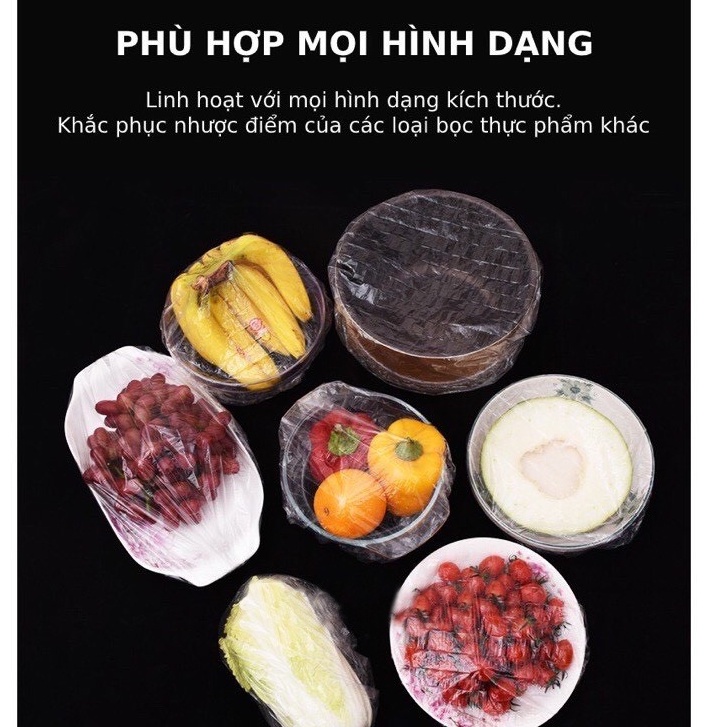 Màng Bọc Thực Phẩm Co Giãn Siêu Dai Có Chun - Túi Gấu Set 100 Chiếc Bảo Quản Thực PhẩmDuashop