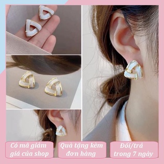 Khuyên tai mạ bạc 925 phong cách Retro cho nữ, bông tai hình tam giác màu trắng kem đi dự tiệc, đi chơi