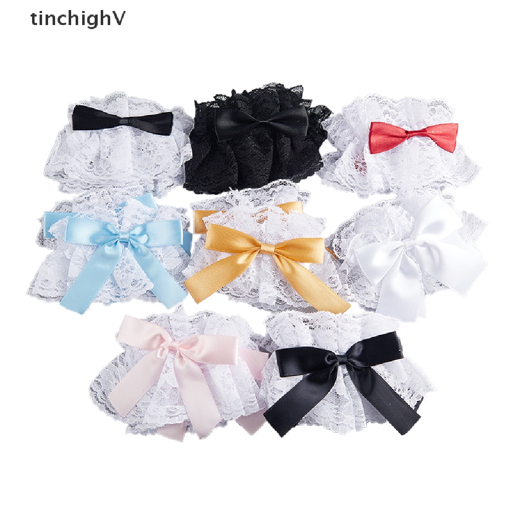 1 Cặp Băng Đeo Cổ Tay Vải Tuyn Phối Ren Bèo Và Nơ Phong Cách Gothic Ngọt Ngào