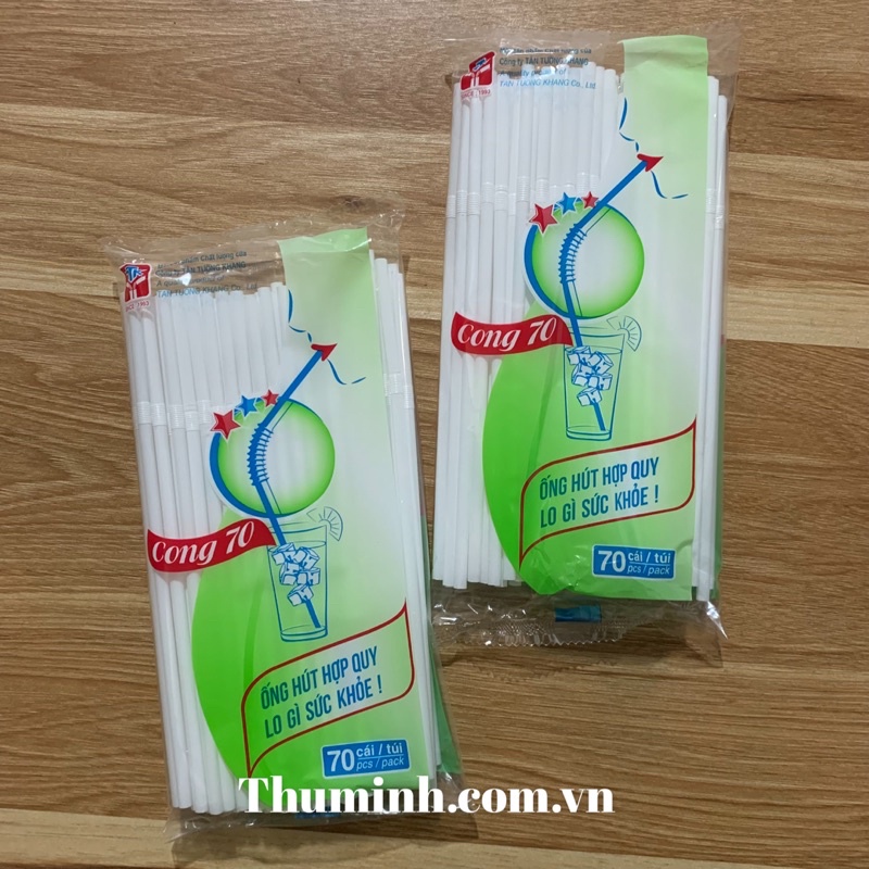 Ống Hút Trắng Cong Gập Đầu Bịch 70 Cái