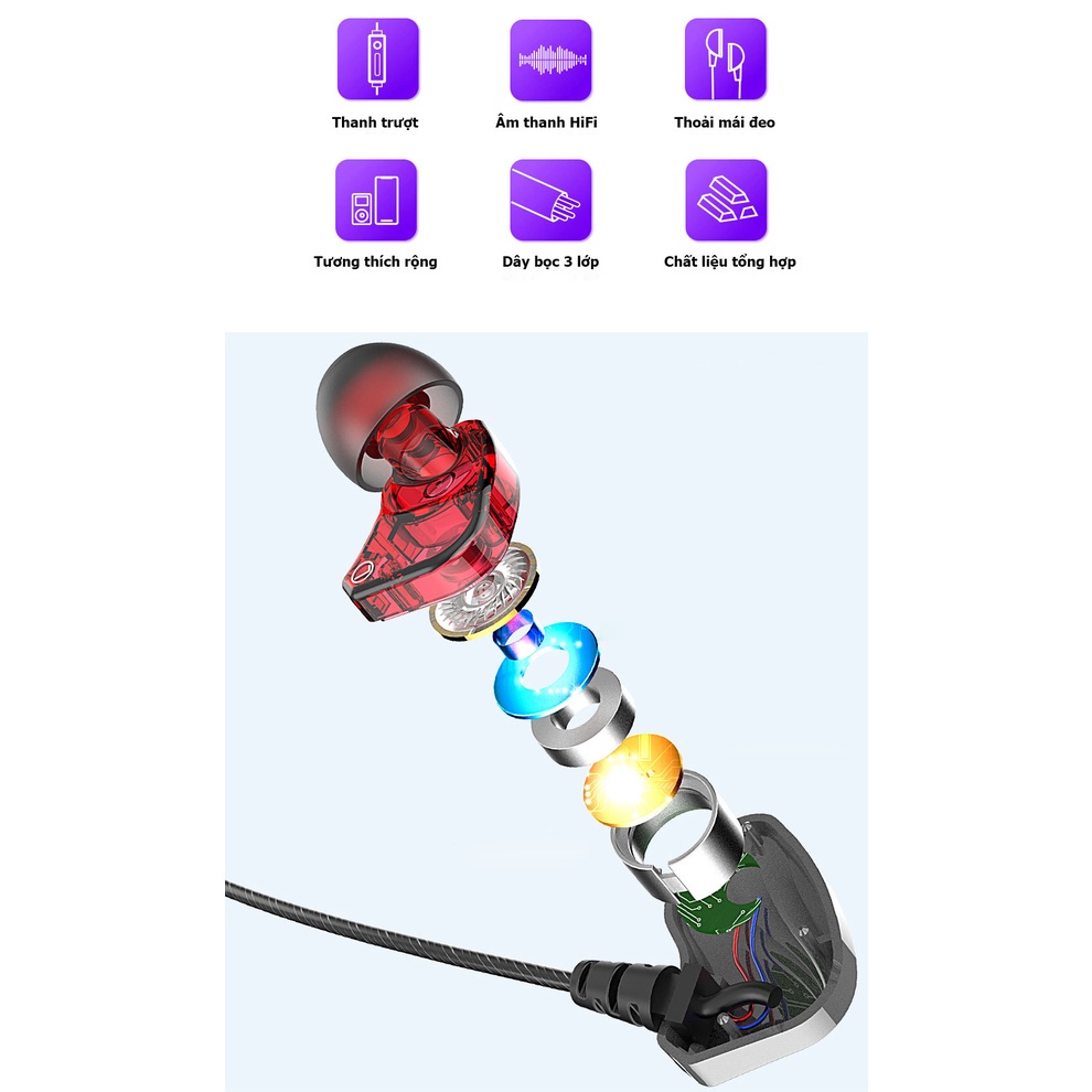 Tai Nghe Nhét Tai S2000 3.5mm Chống Mồ Hôi Âm Thanh HIFI 6D Có Mic YKD YR