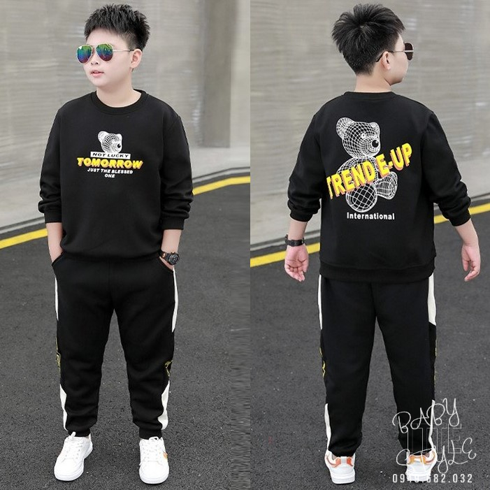 Bộ quần áo thu đông bé trai “TÔM“ 14-45kg, đồ dài tay ấm áp cho bé trai 4-14 tuổi. Vải da cá dày đẹp. Hàng may kỹ. B49