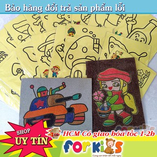 Tranh cát khổ A6 nền vàng cho bé, có kèm cát màu, Combo 10 tranh khác nhau