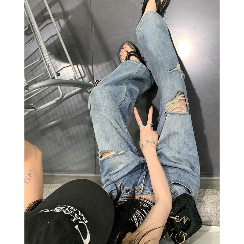 Quần Jeans Dài Ống Rộng Lưng Cao Thời Trang Cho Nữ