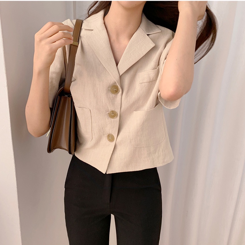 Áo khoác blazer SUXI tay ngắn màu sắc trơn phong cách Hàn Quốc thời trang dành cho nữ | BigBuy360 - bigbuy360.vn