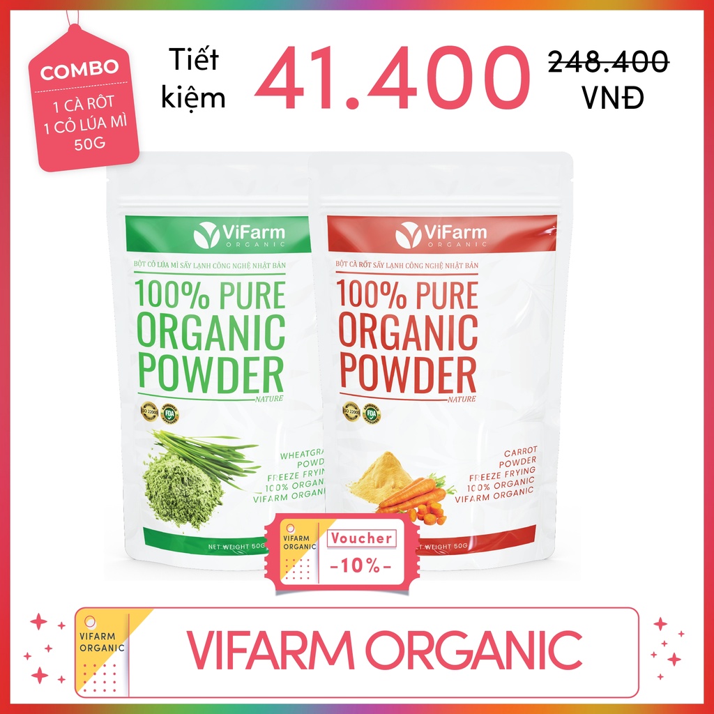 Bột Cà Rốt Nguyên Chất ViFarm 50gram Bổ Sung Vitamin A, Bột Cà Rốt Hữu Cơ Dinh Dưỡng Và Detox