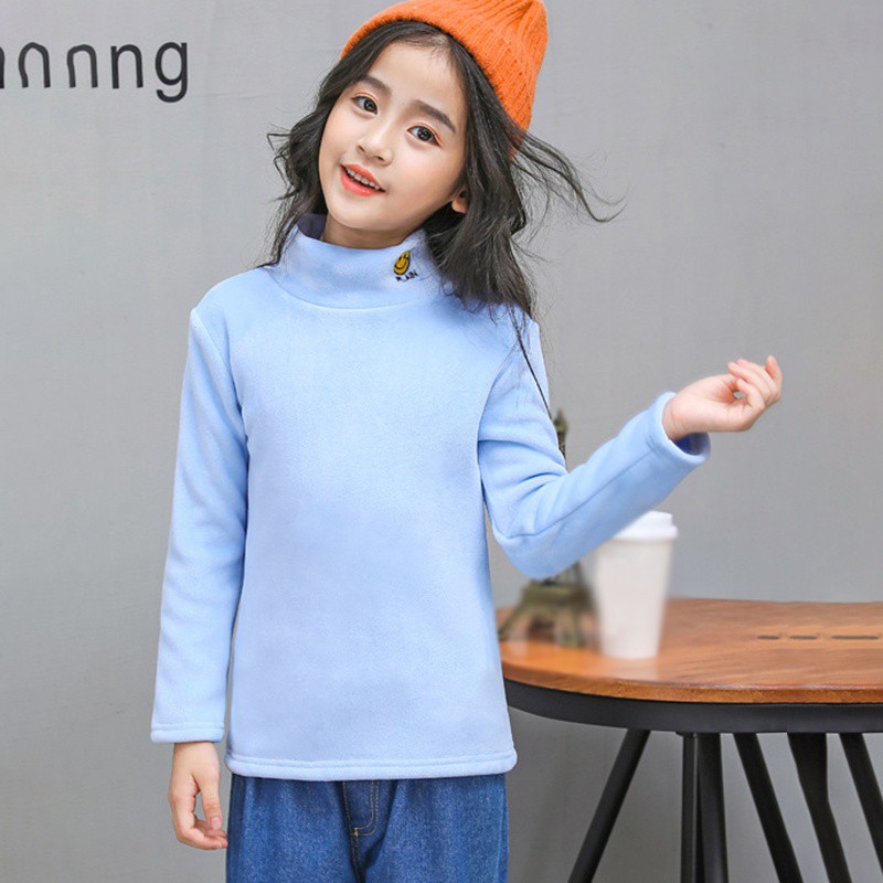 Áo Thun Cổ Lọ Tay Dài Màu Trơn Thời Trang Cho Bé