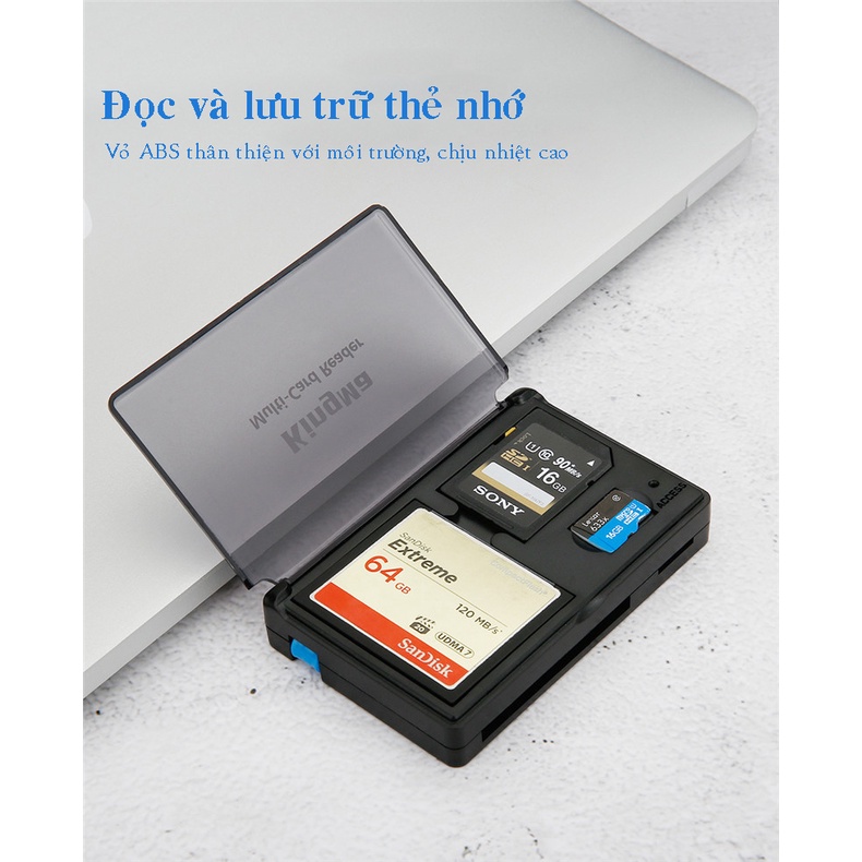 Đầu đọc thẻ nhớ CF/ SD/ MicroSD USB 3.0 chính hãng KingMa tích hợp hộp đựng đa năng
