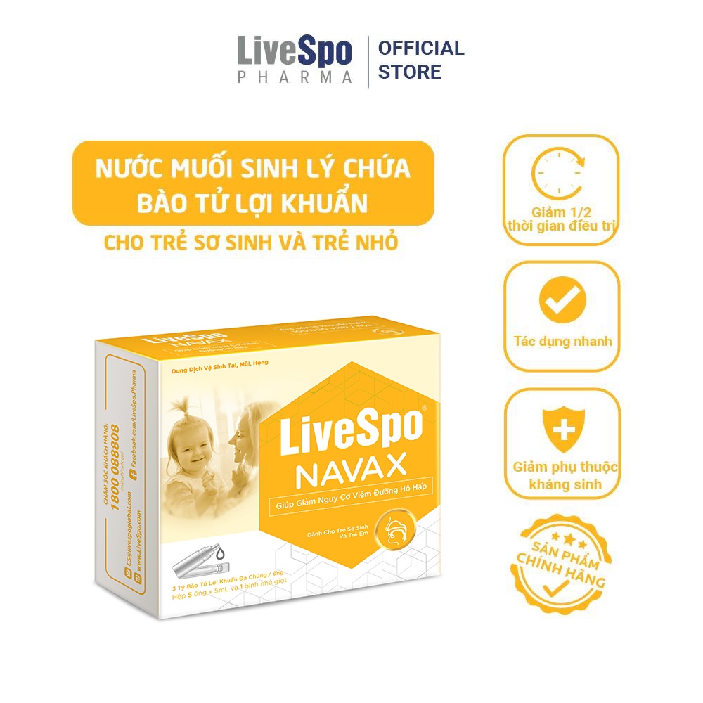  LiveSpo NAVAX KIDS - Nhỏ mũi cho trẻ nhỏ giảm nghẹt mũi - Hộp 5 ống x 5ml