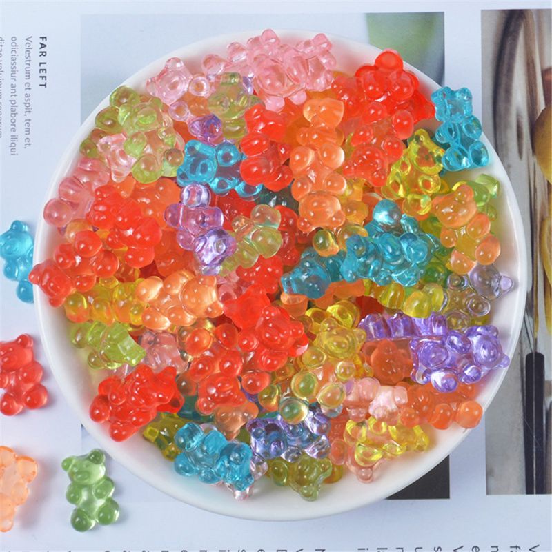 Set 12 Hạt Nhựa Mềm Hình Gấu Mini Dùng Để Trang Trí Slime