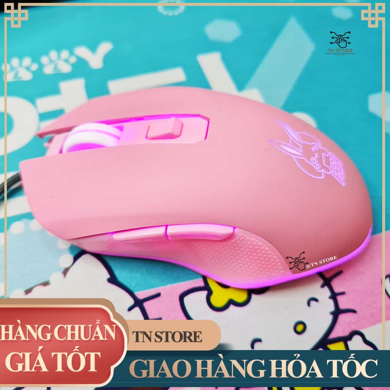 Chuột màu hồng siêu dễ thương dùng cho PC Laptop hình Pikachu có đèn LED RGB