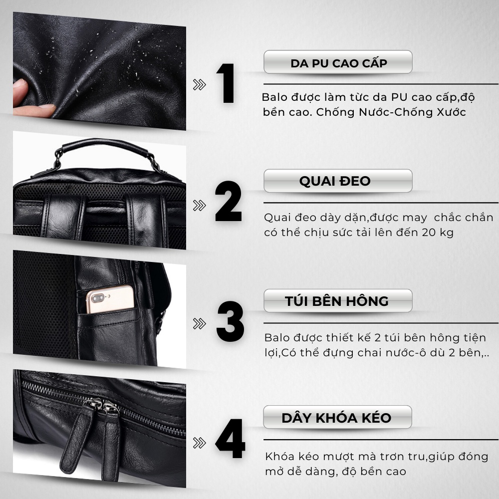 Balo Da Thời Trang Ulzzang Nam Nữ,Da PU Cao Cấp,Đựng Laptop 15,6 inh-Chống nước,Kiểu dáng trẻ trung, cá tính - 𝑰𝑩𝑨𝑮