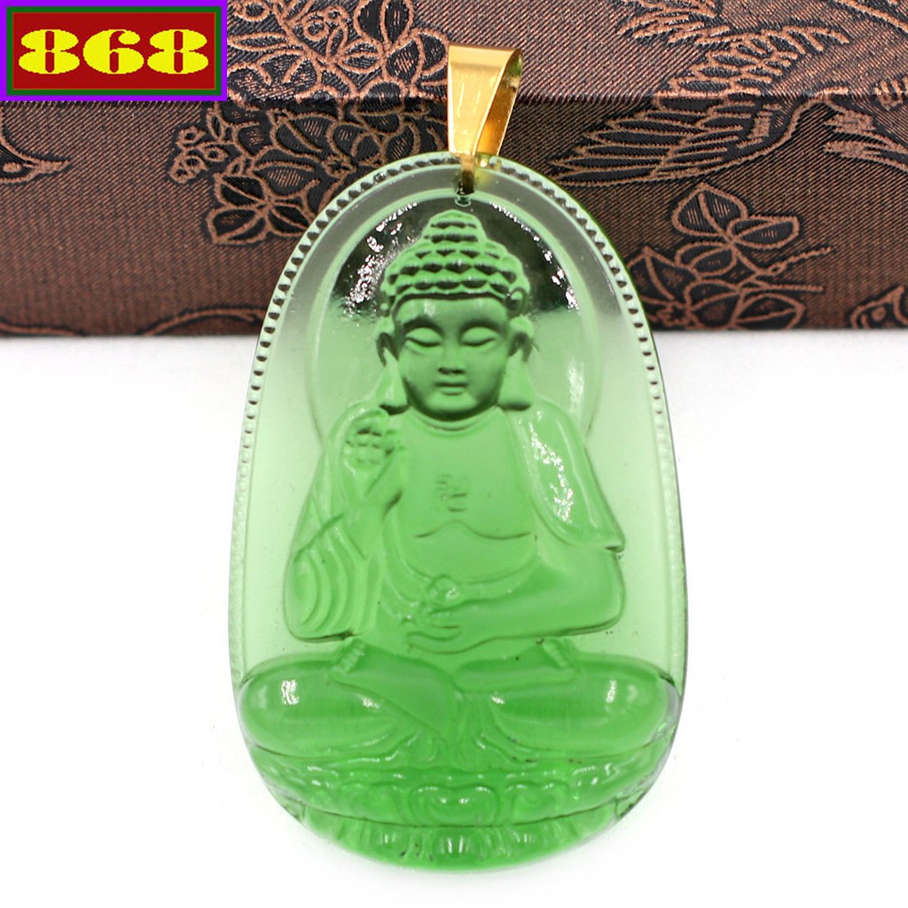 Mặt dây chuyền Phật A di đà Pha lê xanh lá 3.6 cm - Hộ mệnh tuổi Tuất, Hợi - Mặt Size nhỏ