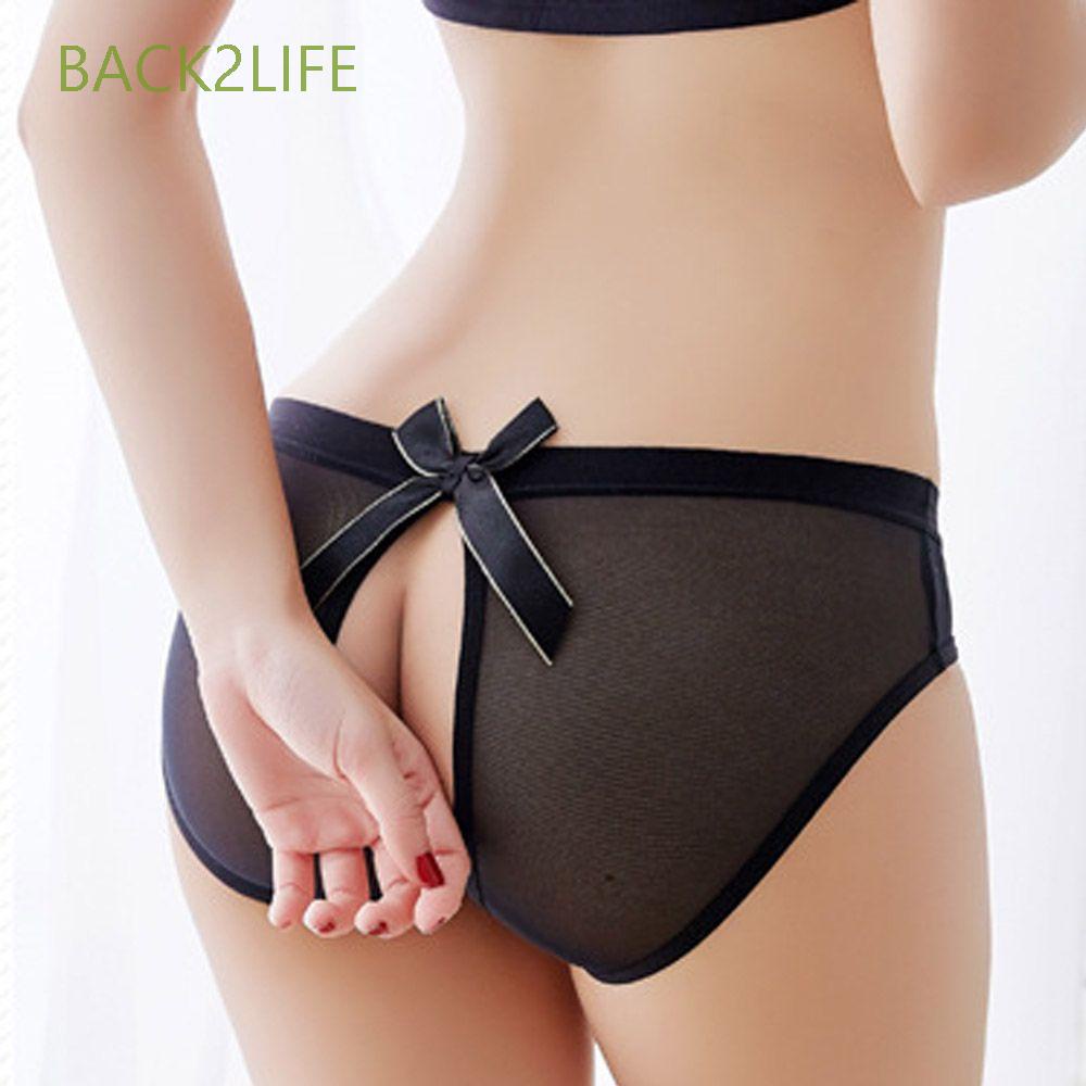 Quần lót ren lưới không đường may lưng đính nơ gợi cảm 2 màu tùy chọn cho nữ