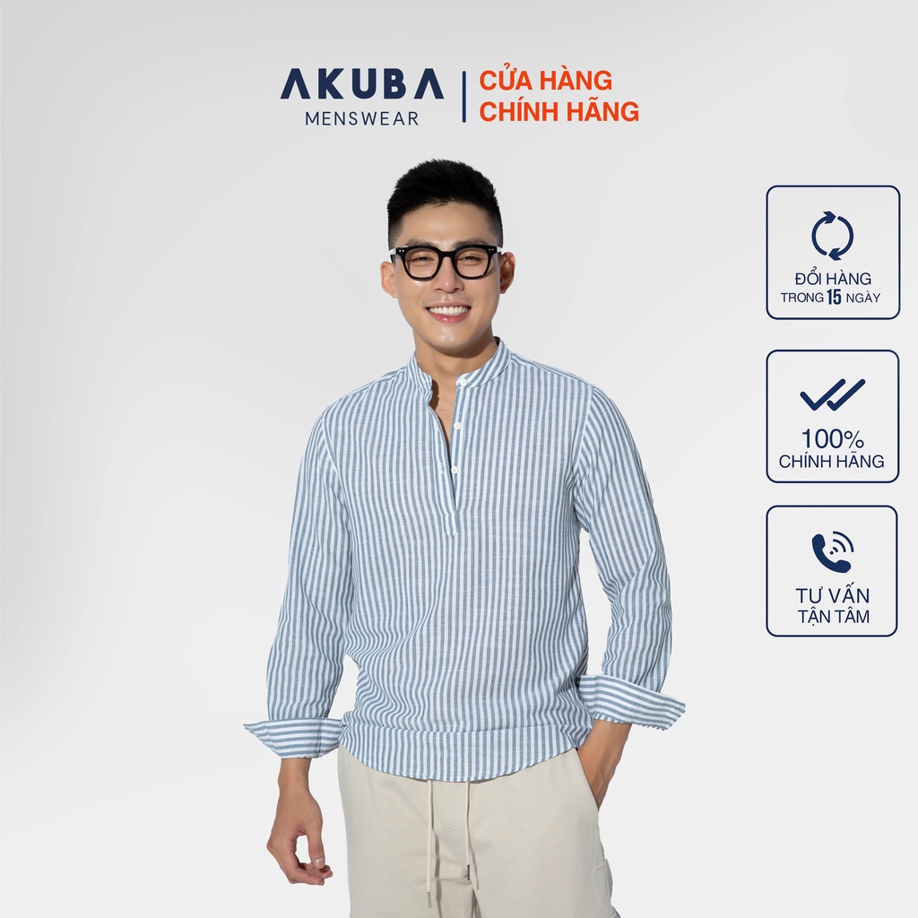 Áo sơ mi tay dài nam AKUBA form regular vải Oxford kẻ sọc sang trọng 01M5022