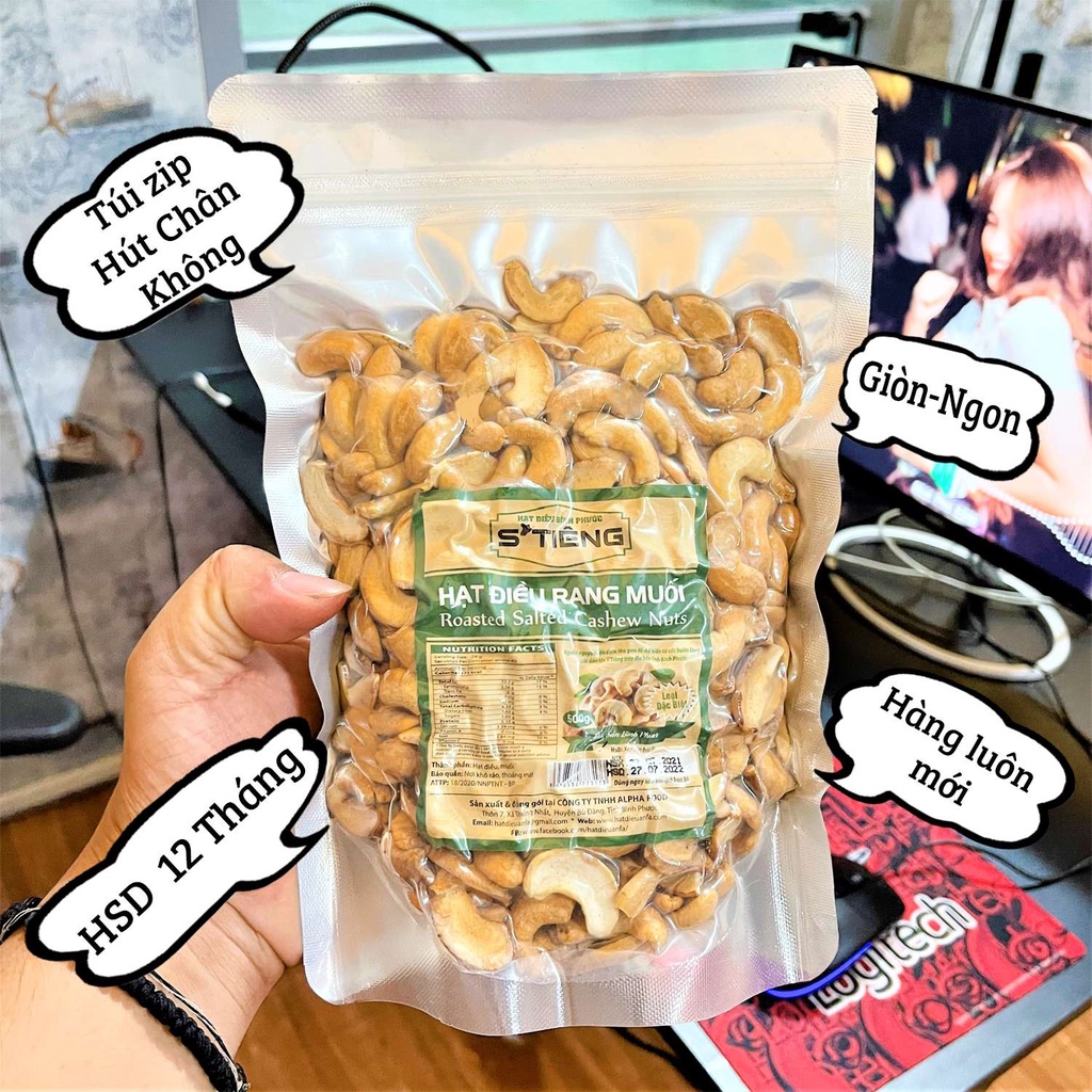 Hạt điều rang muối Bình Phước STiêng loại Vỡ Sạch Vỏ túi zip 500gr