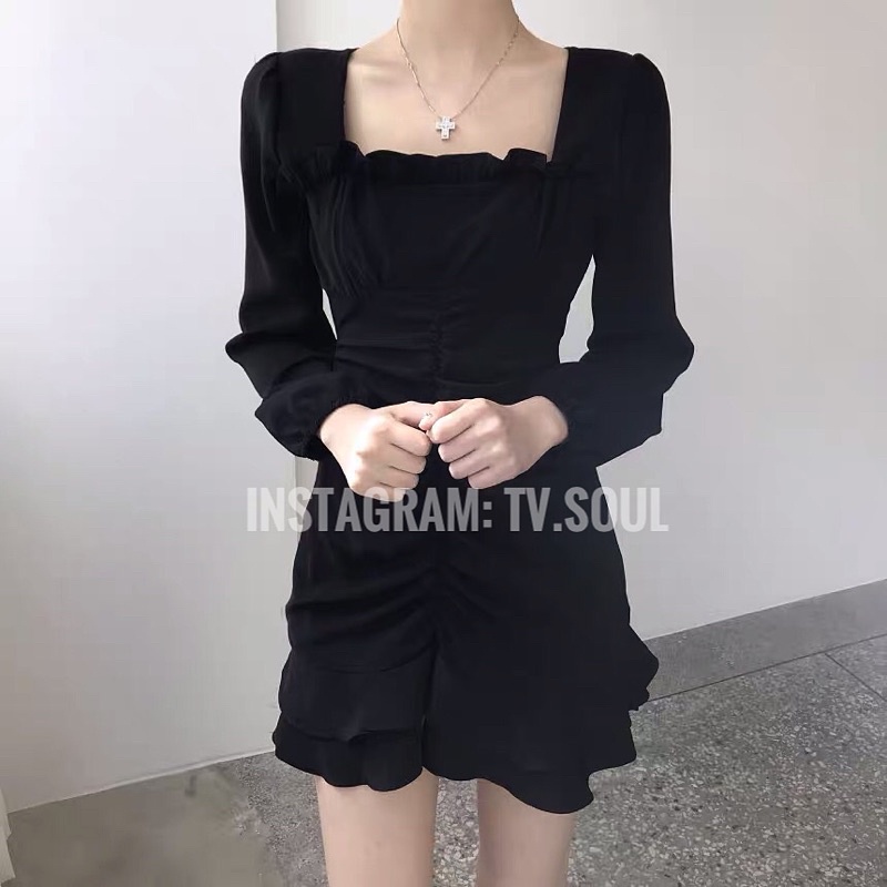 Đầm voan phồng tay dài