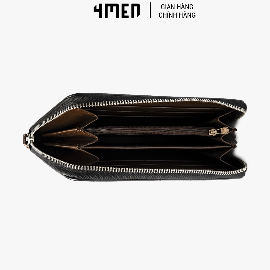 Ví da dài cầm tay nam lịch sự 4MEN BV019 da bò cao cấp, có khóa, da trơn đẹp