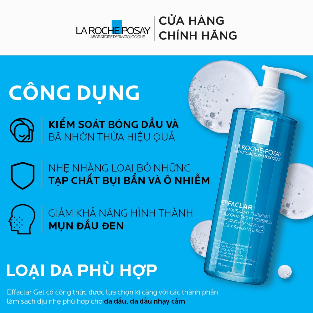 Gel rửa mặt tạo bọt cho da dầu nhạy cảm La RochePosay 400ml