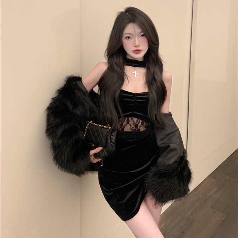 Đầm Mini Hai Dây Viền Ren Thời Trang Mùa Hè Cho Nữ